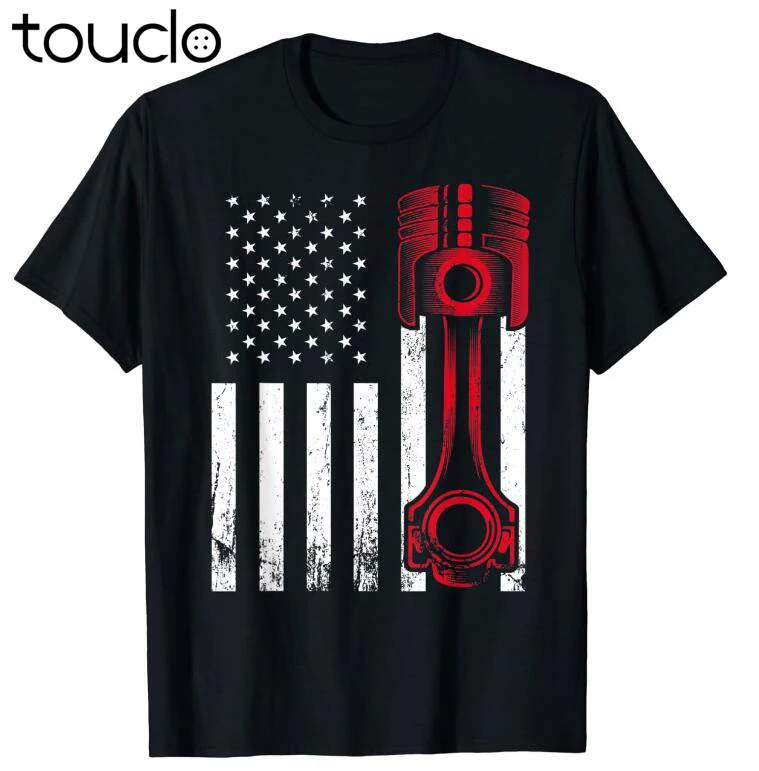 Car Enthusiast - American Flag Piston Muscle Car Gift T-Shirt unisex