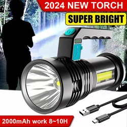 Newest 2000mAh Portable High Power Rechargeable Led Flashlights Ultra Camping Torch With COB Side Lamp Outdoor Lighting ABS Make