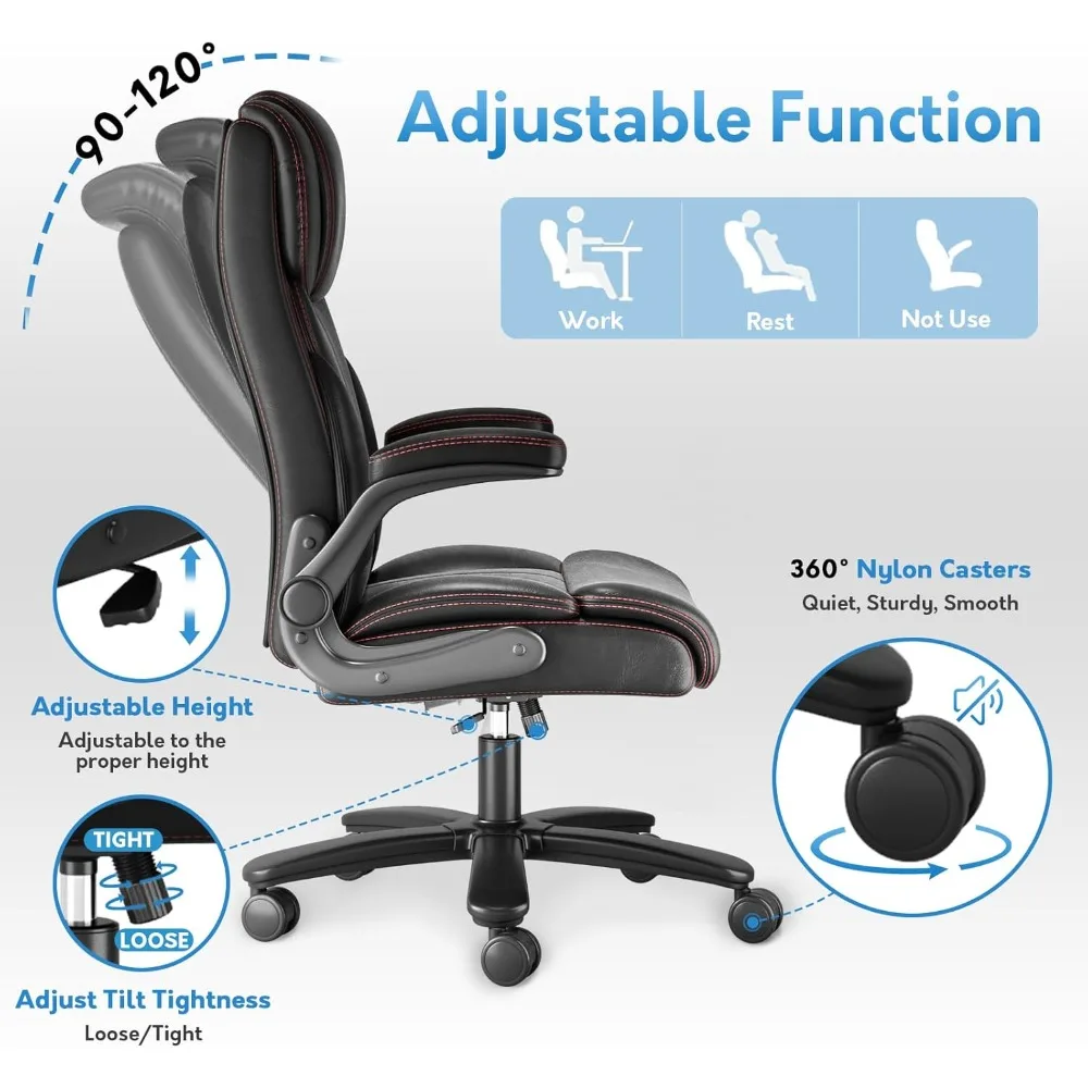 كرسي مكتب كبير وطويل 400 رطل، كرسي مكتب تنفيذي عالي الظهر بأذرع قابلة للطي، مكتب كمبيوتر مكتبي منزلي من الجلد قابل للتنفس ch