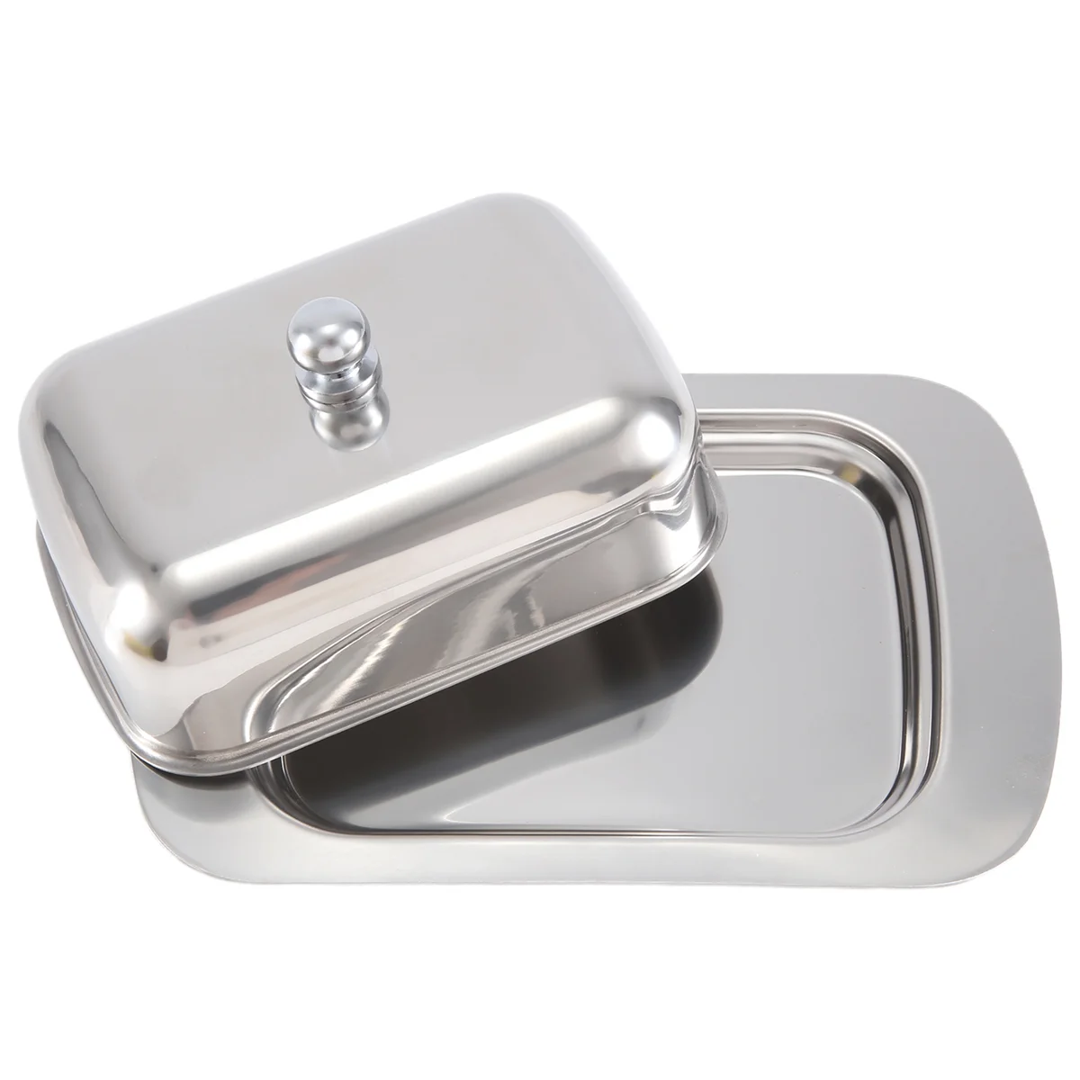 Luxious Stainless Steel Butter Dish Box Container Shiny Cheese Server Storage Keeper Tray with Easy to Hold Lid