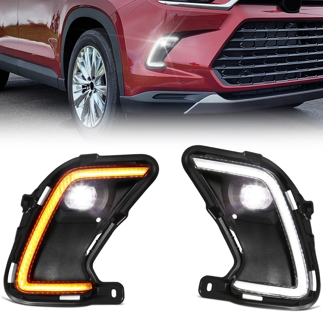 

LED DRL For Toyota Grand Highlander 2024 2025 Fog Lamp Daytime Running Light Yellow Turn Signal Headlights Waterproof 12V