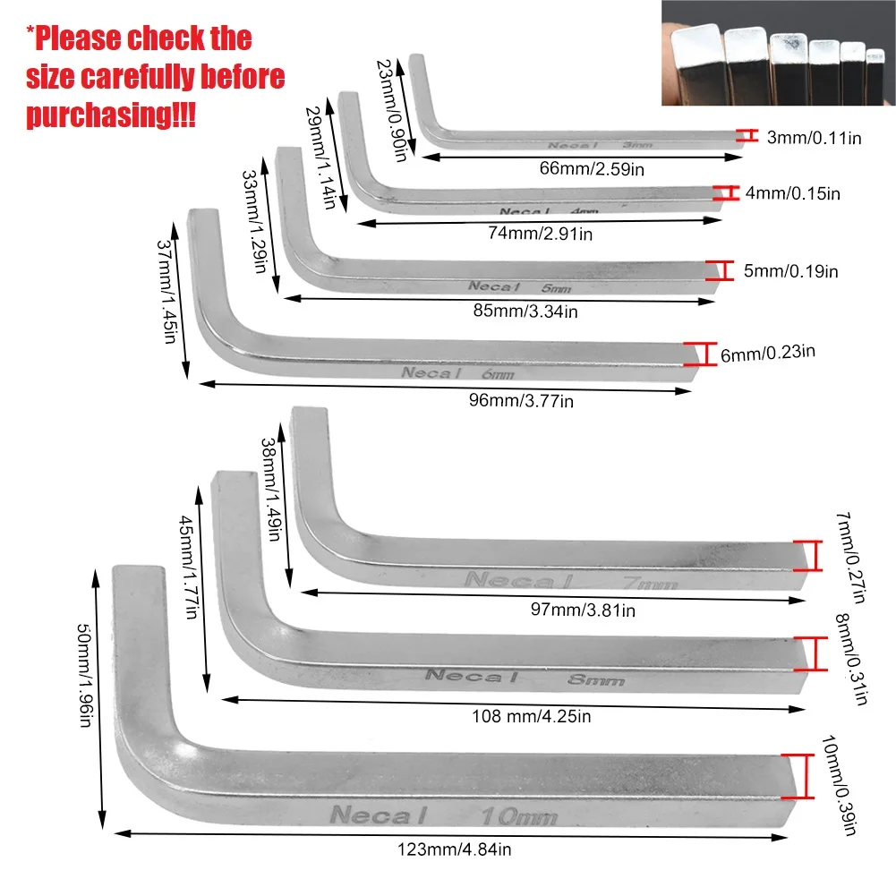 7pcs 3/4/5/6/7/8/10mm L-Shape Square Head Wrenches Chromium Vanadium Steel Square Key 4 Point Wrench Screwdriver Hand Tool Set