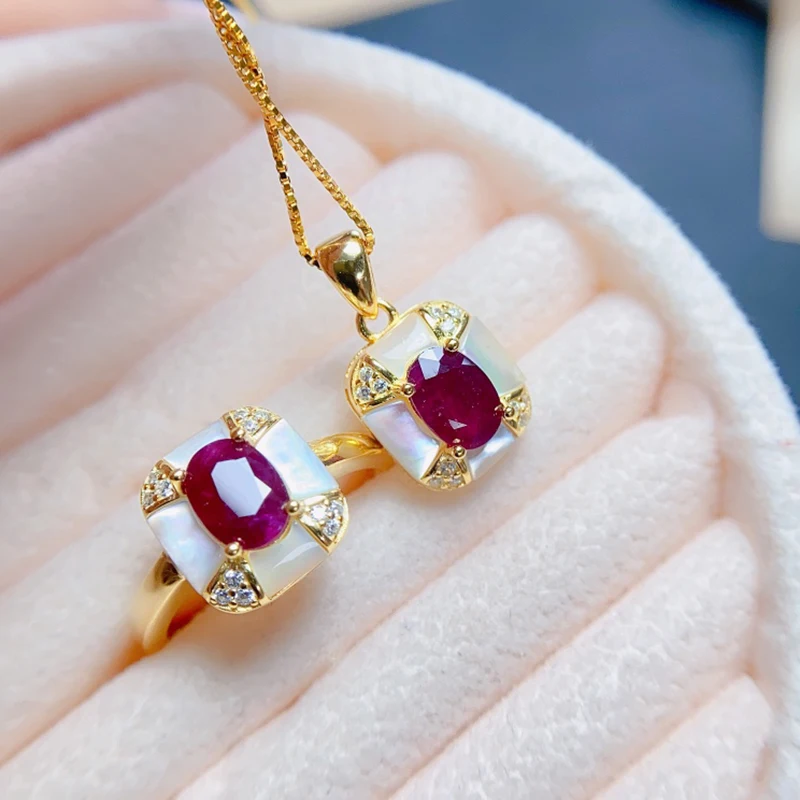 

Natural Ruby jewelry sets for women rings pendant silver 925 luxury gem stones 18k gold plated free shiping items