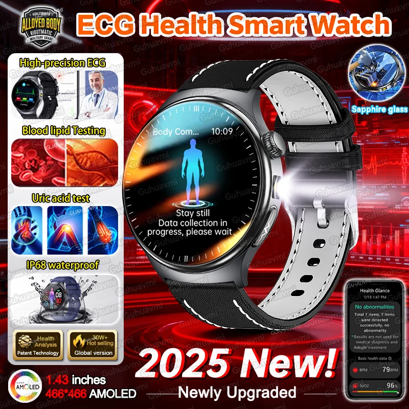2025 Nuovo Professionale Assistenza Sanitaria Acido Urico Ipolidi nel sangue Smart Watch Pressione sanguigna ECG + PPG Orologio Analisi del corpo Smartwatch Uomo