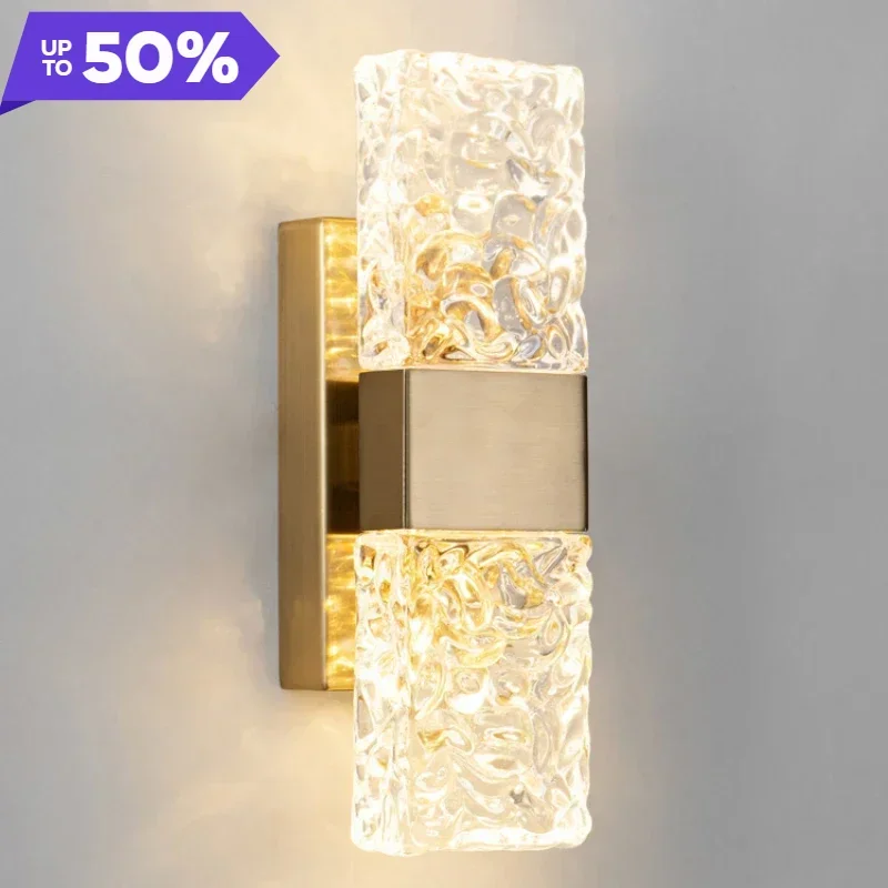 Modern Minimalist Water Ripple Crystal Glass Wall Lamp for Bedroom Study Home Living Room Decoration Indoor Lighting