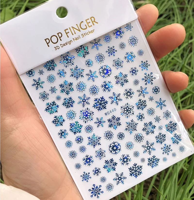 3d Nail Art Stickers Christmas Winter Laser Blue Sliver Snowflakes Xmas Decals For Nails Decoration Manicure Salon Beauty