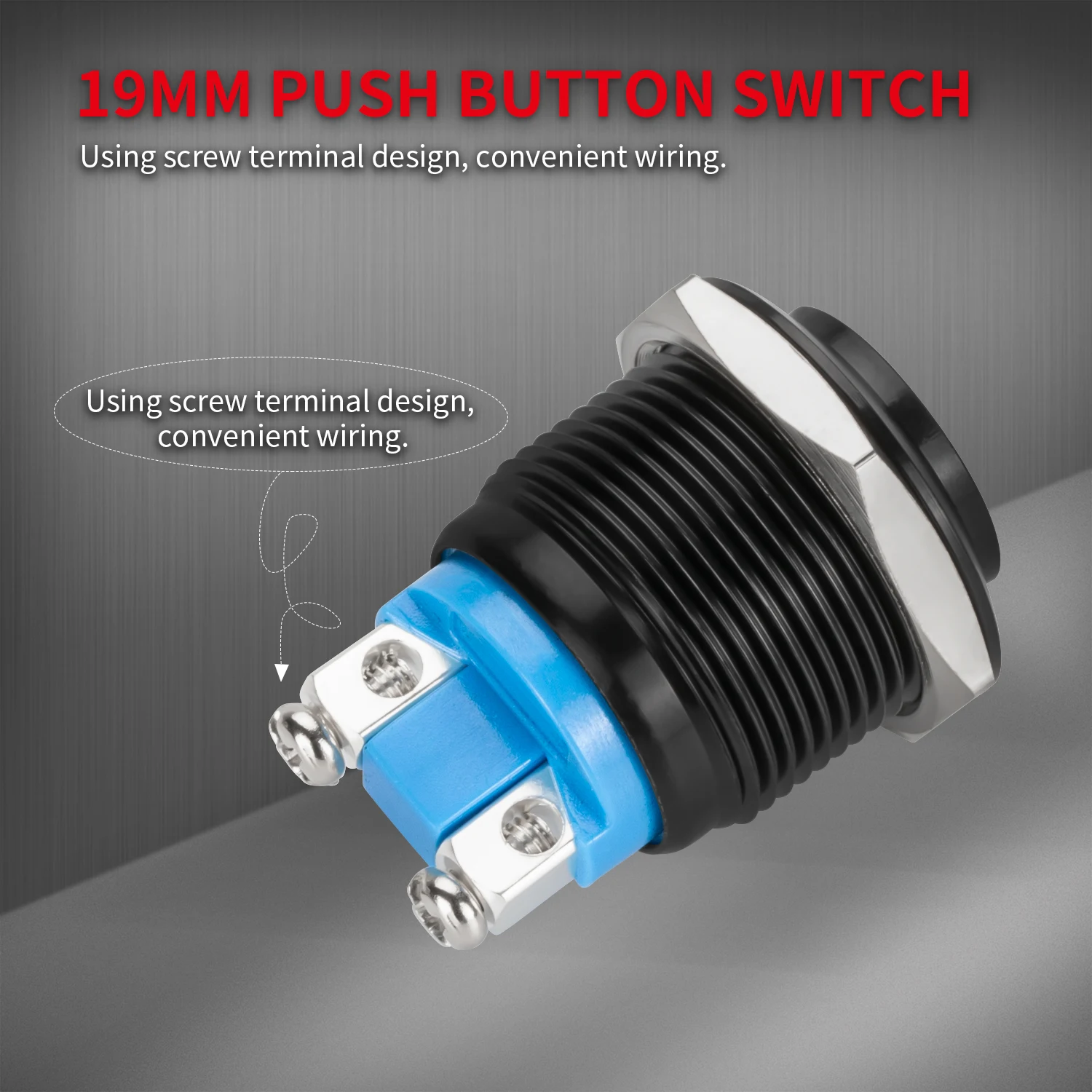 2PCS Momentary Horn Push Button Switch 12V Black Metal Waterproof 19mm Round Starter Power Switch for Car RV Truck Boat Marine