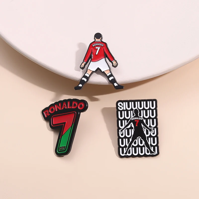 Cartoon Football Player Character Enamel Pins Number 7 Creative Brooches Backpack Lapel Badge Accessory Gift for Fans Friends