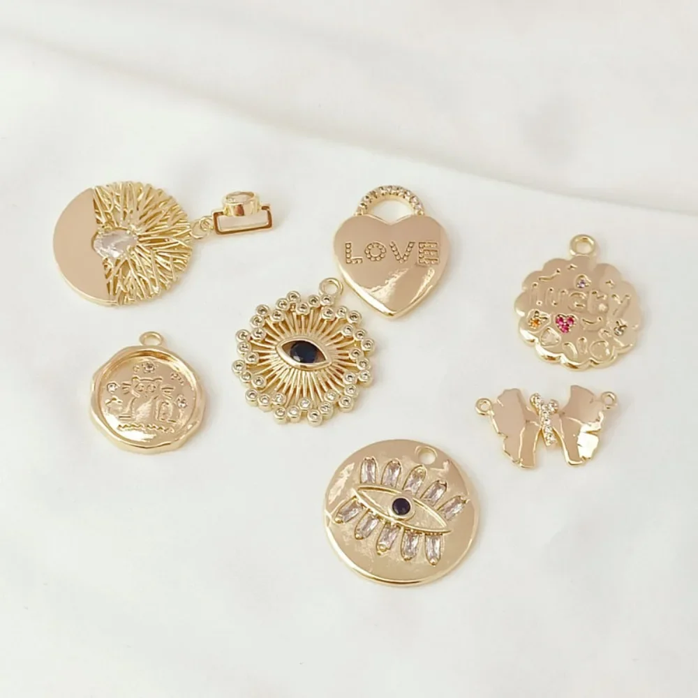 

14K Gold-plated Micro-inlaid Zirconium Lucky Flower-shaped Love Devil's Eye Round Pendant Diy Pendant