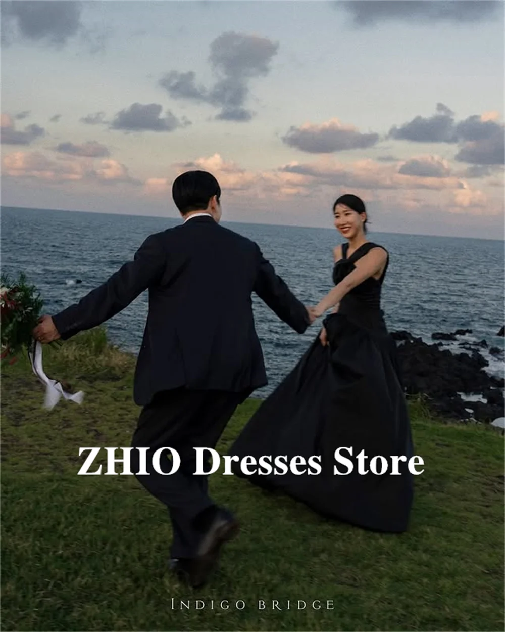 ZHIO فساتين الحفلات المسائية البسيطة ذات الأشرطة السوداء غير المنتظمة، فساتين رسمية كلاسيكية مستقيمة لحفلات الزفاف حسب الطلب