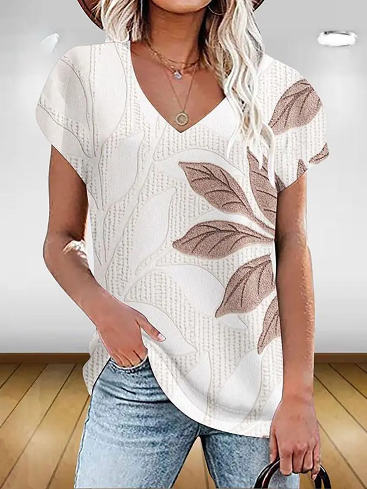 Frauen Fashion Floral Grafiken T Shirt Ästhetischen Pflanzen V Neck Sommer Grundlegende Tops 3d