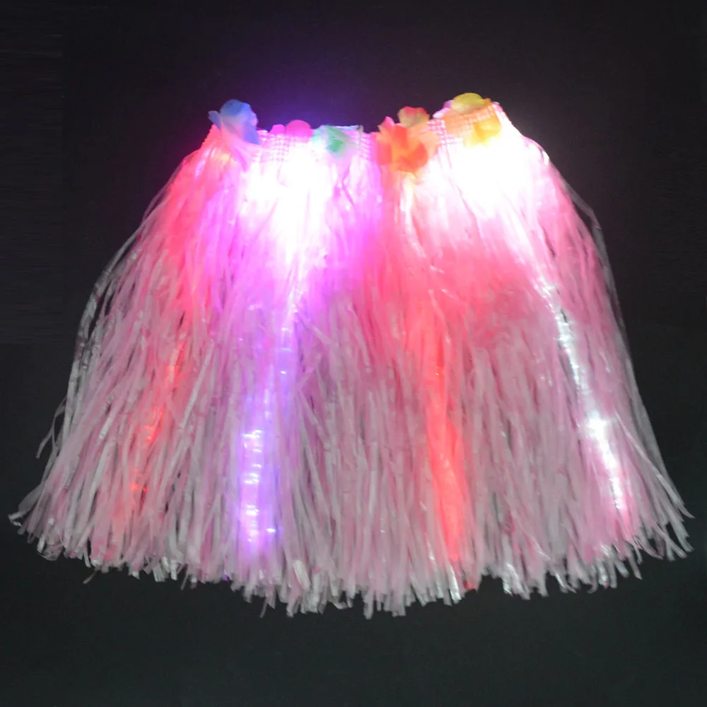 30cm 40cm Blinking Lights Optical Fibers Kid's Flower Luau Hula Grass Skirts Costumes Girl Glow Party Birthday   Halloween