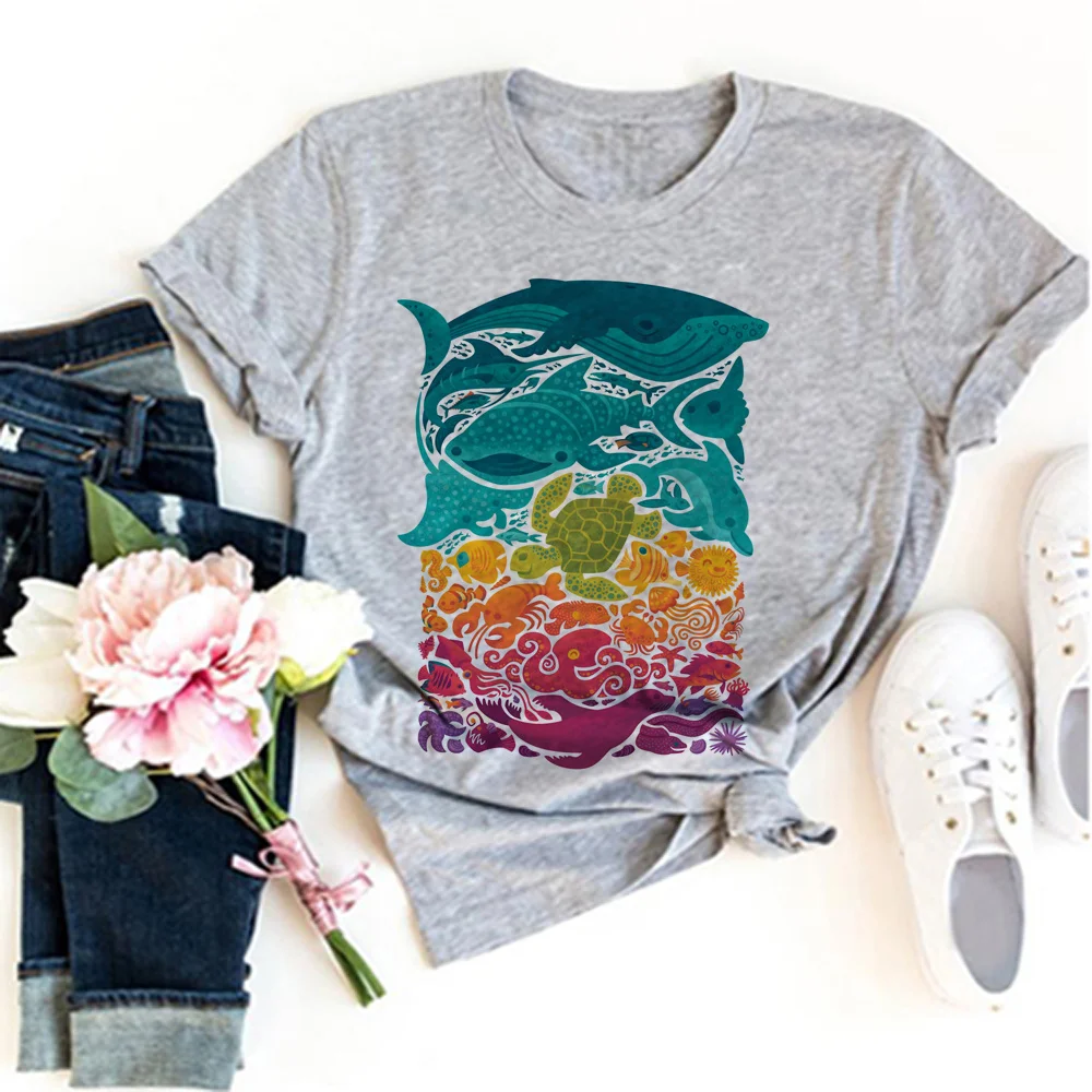 

Aquatic Spectrum Premium top women Japanese Tee female designer clothing