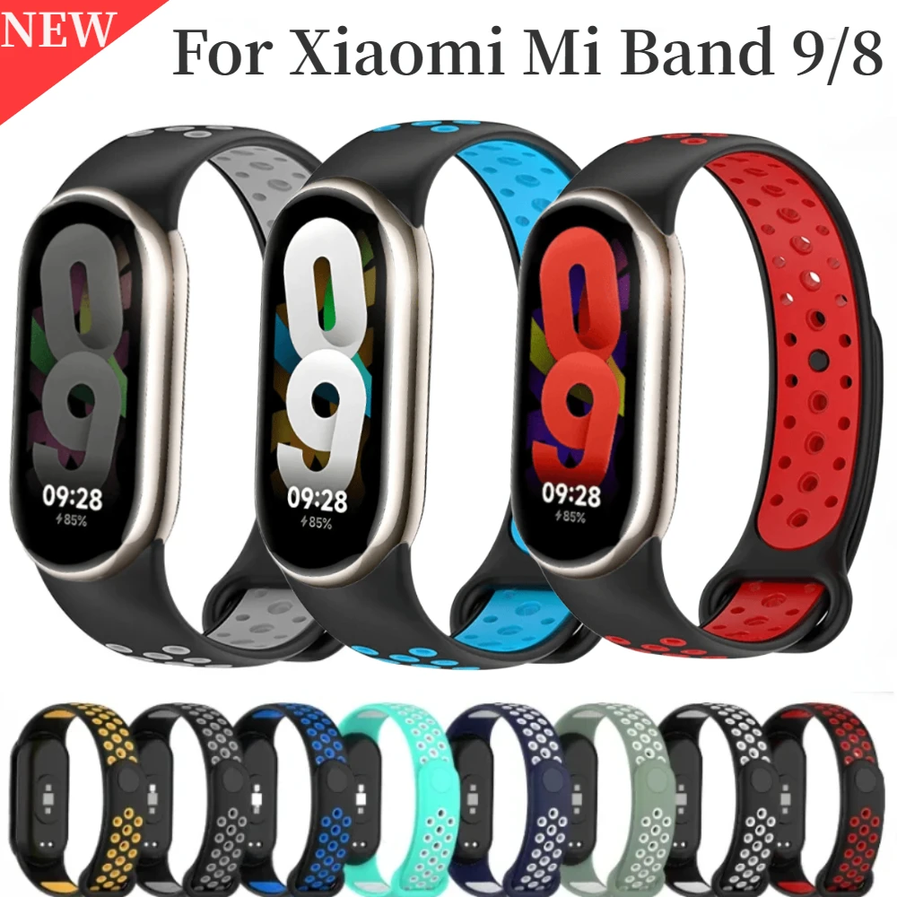 For Xiaomi Mi Band 9/8 Bracelet Strap Two Tone Breathable Soft Silicone Replacement Wristband for Xiaomi Mi Band 9 Accessory