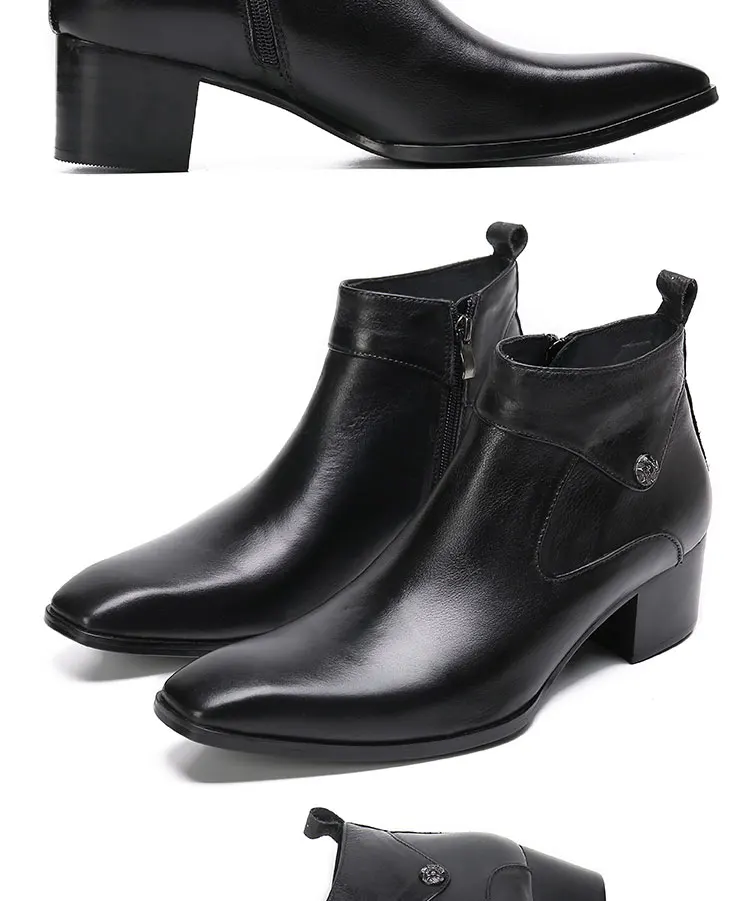Frühlingsswarze kurze Stiefel mit Krokodilmuster, modische Stiefel, quadratischer Kopf, Lackleder, nackte Chelsea-Kurzstiefel für Herren – Detail 25