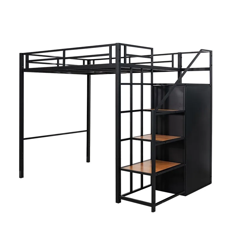 

Loft-type multi-functional space-saving wrought iron elevated bed sheet upper small apartment with wardrobe bed