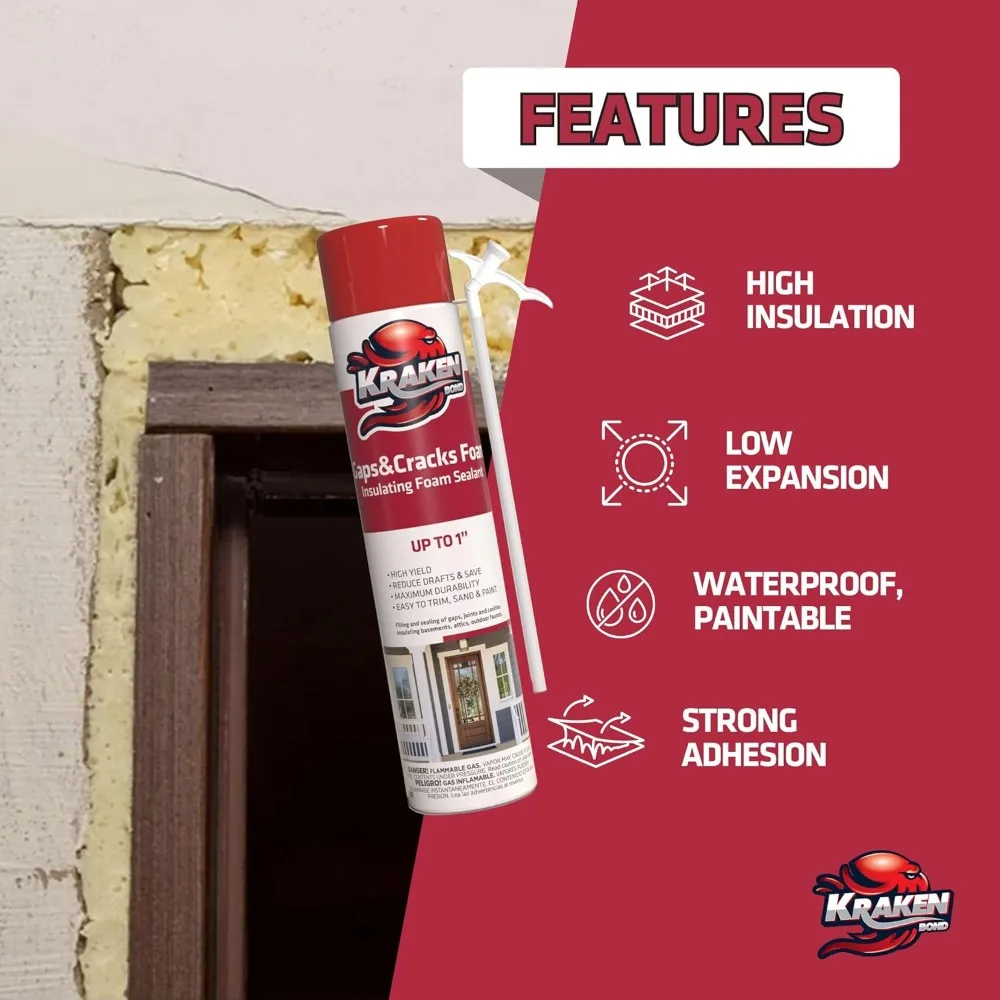 Selante de espuma expansível de lacunas e rachaduras - (12x24 onças) Espuma spray de poliuretano de alta expansão para janela