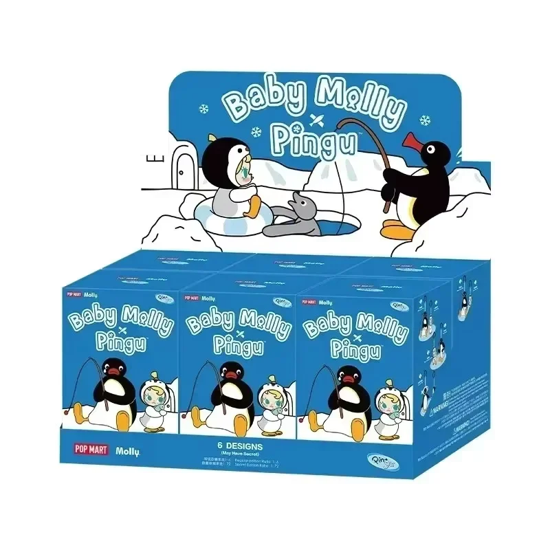 POP MART Baby Molly X Pingu Happy Fishing Series Kawaii Vinyl Pendant Blind Box Anime Action Figure Surprise Toy view 6