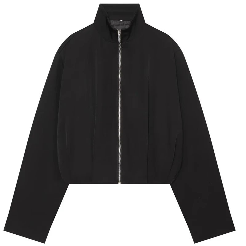 HXAO Cropped Loose Jacket Women's Bomber Jacket Autumn Casual Black Red Outerwear Stand Collar Zip Up Tops For Woman office Coat