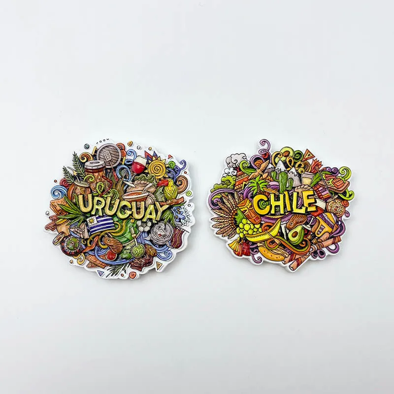 

South America Uruguay & Chile 3D Resin Fridge Magnets - Circular Refrigerator Magnets, Cute Home Decor Accessories