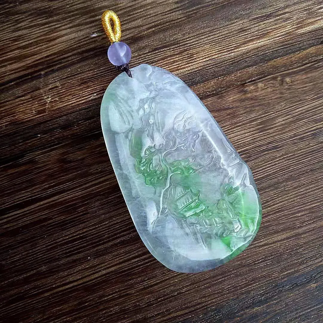 Translucent jade pendant necklace  Shanshui Plaque Pendant Necklace Glistening Bottom Floating Jadeite Bashan Jadeite Pendant