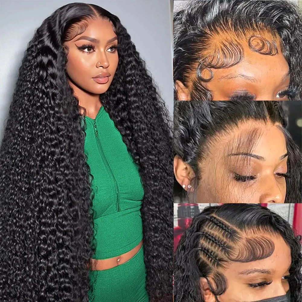 

Deep Wave Lace Front Wig Human Hair Pre Plucked For Women Remy Hair 200% Density 30 Inch Curly 13x6 HD Lace Front Wig Human Hair
