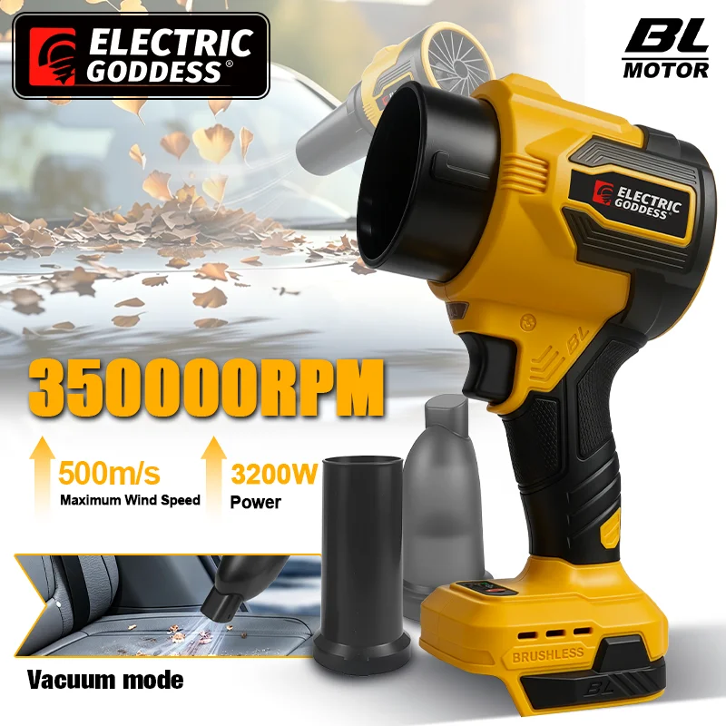 

350000RPM Electric Turbo Blower Fan Brushless Hand Leaf Blower Dust Blowing Tool 3-Gears Blower for Dewalt 20V Battery Pins