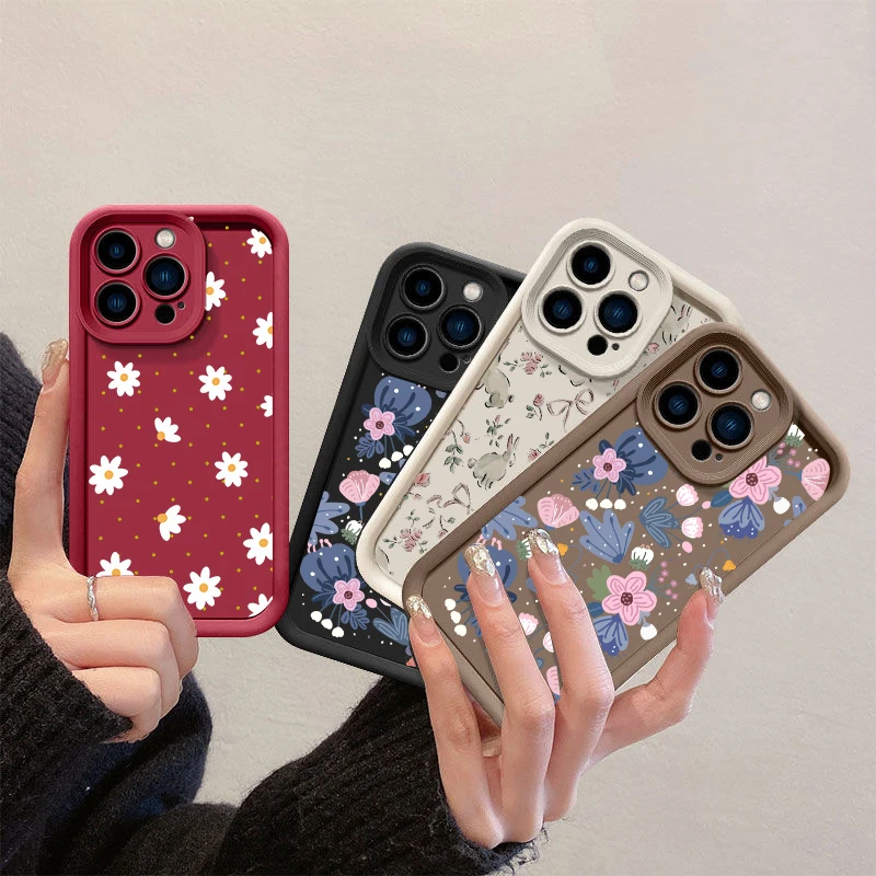 Funda con estampado completo de margaritas y conejitos florales rosas para Oneplus 15 13 13T 12 12R 11 11R 10R 8T OnePlus NORD CE 6 5 2 3 4 LITE 5G NORD 5