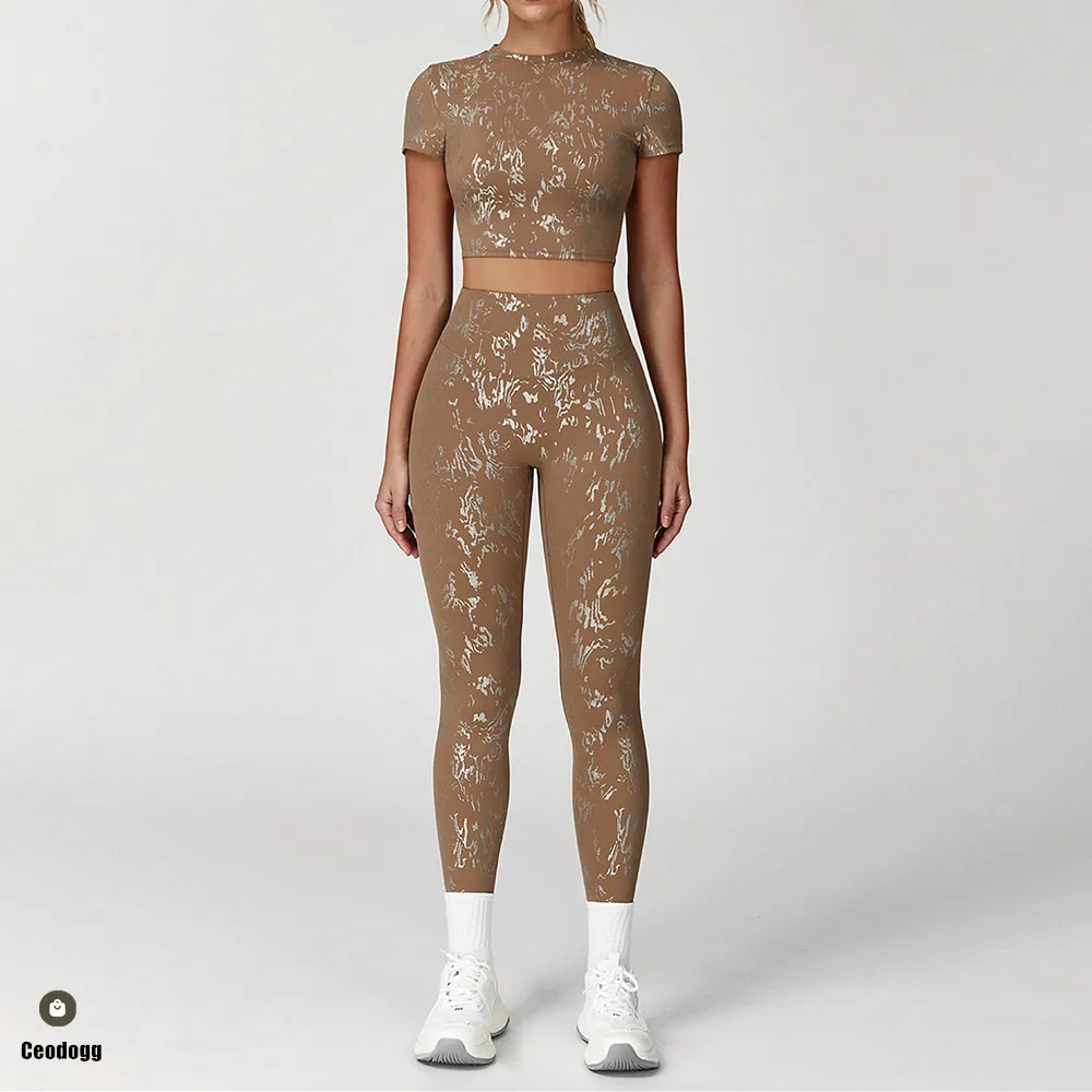 

2PCS Yoga Set High Waist Fitness Gym Push Up Legging Sports Clothes Women Workout Clothes For Crop Tops Shirt Active Wear XP73