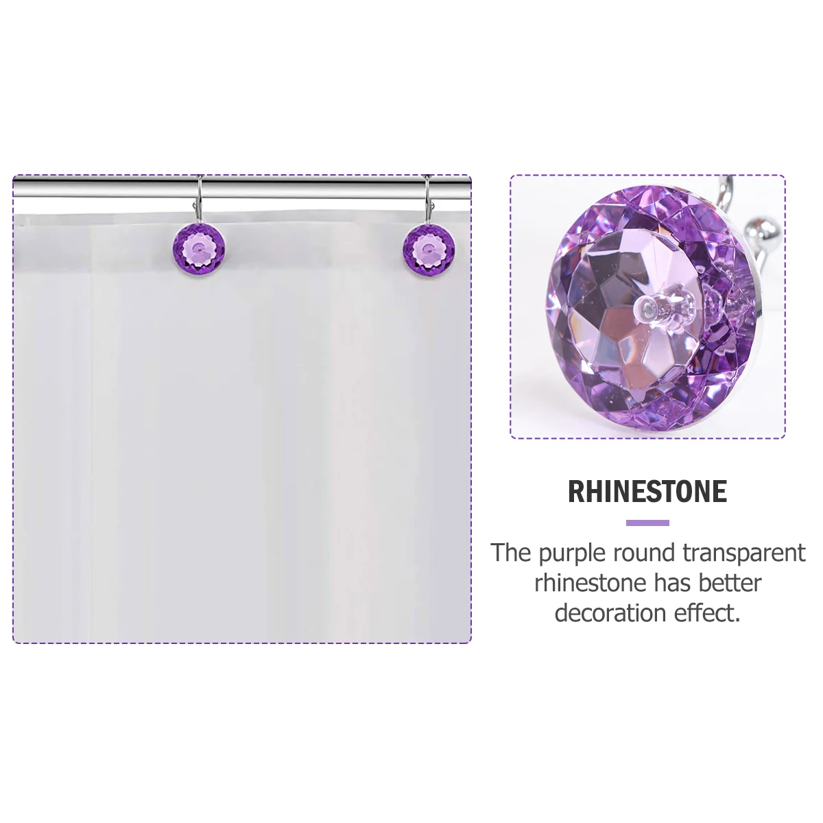 

12PCS Shower Curtain Hooks Strong Metal Rings Bathroom Accessories Decorative Rhinestone Longlasting Glide Double Hooks
