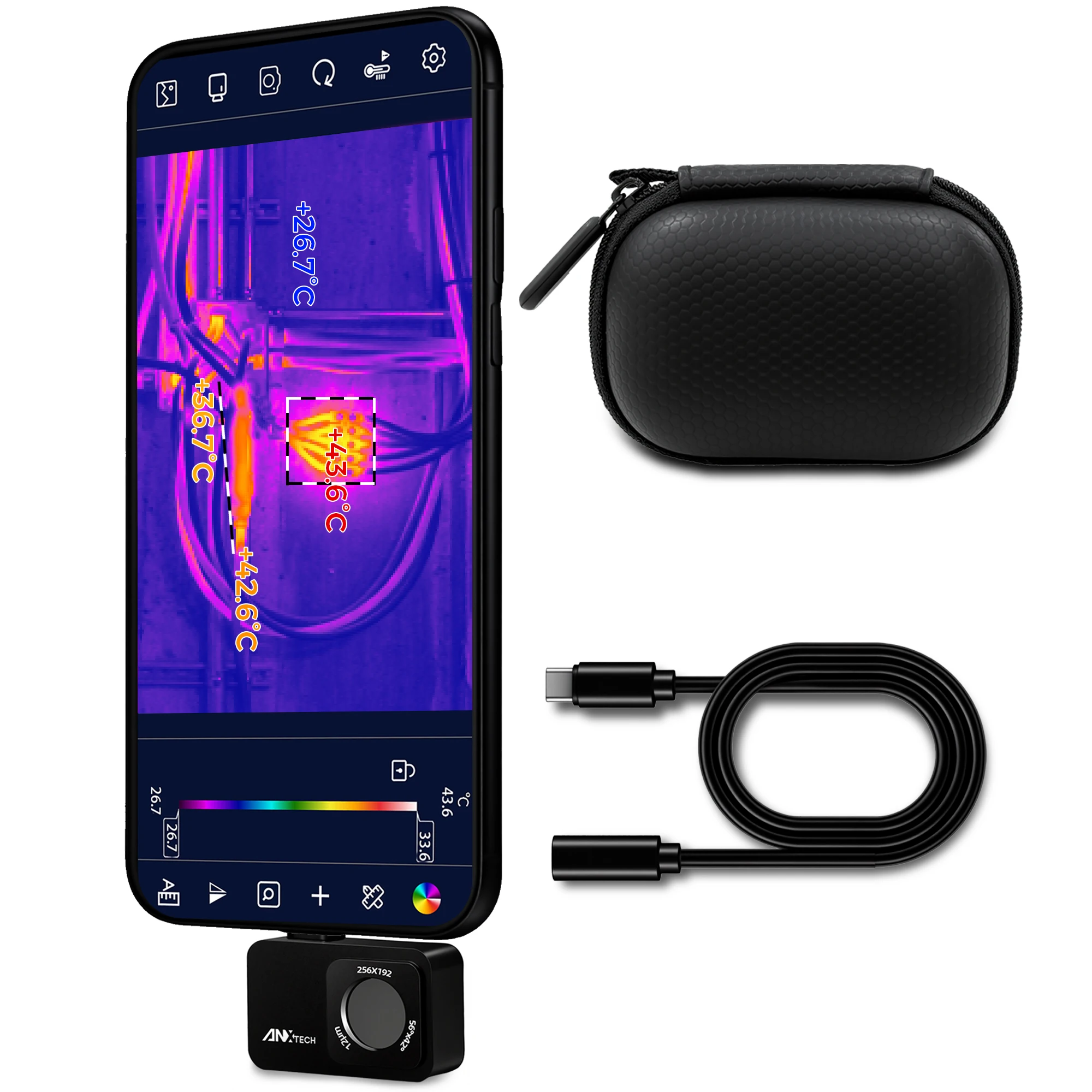 Android Thermal Camera 512x384 for Home HVAC Inspection | 256x192 IR, -4°F~1022°F, 2.8' LCD, for Electrical, Plumbing, Automotive, DIY Diagnostics