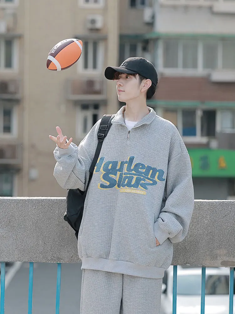 

Мужской спортивный костюм с полумолнией: осенний новый модный свитшот и брюки. Стильный, элегантный, премиум-класса. Мужская повседневная одежда.