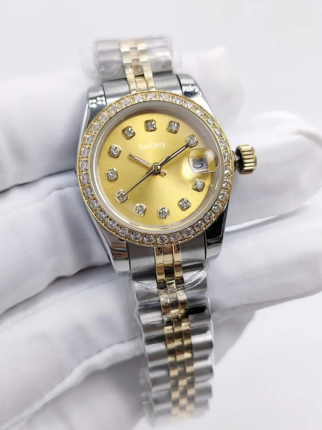 Stylish Women's Watch with 26mm Diamond Watch Case - Boasting Mechanical Movement, Calendar Window, Diamond Strap, & Precise Tim