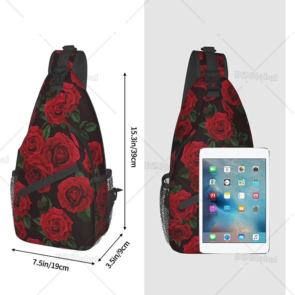 Red Rose Sling Bag for Women Men Crossbody Shoulder Backpack Unisex Chest Bags Water Resistant Travel Hiking Casual Daypack