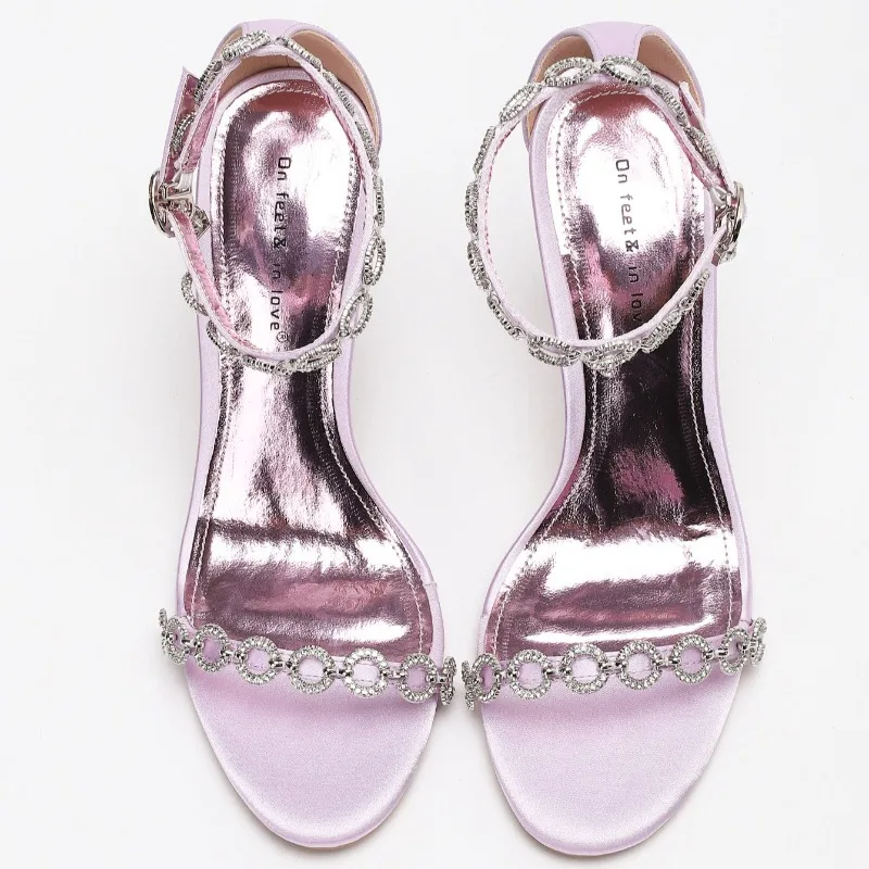 Luxury Rhinestone Chain Gold High Heels Sandals Women Sexy Ankle Strap Open Toe Stiletto Pumps Elegant Wedding Bride Shoes image 3