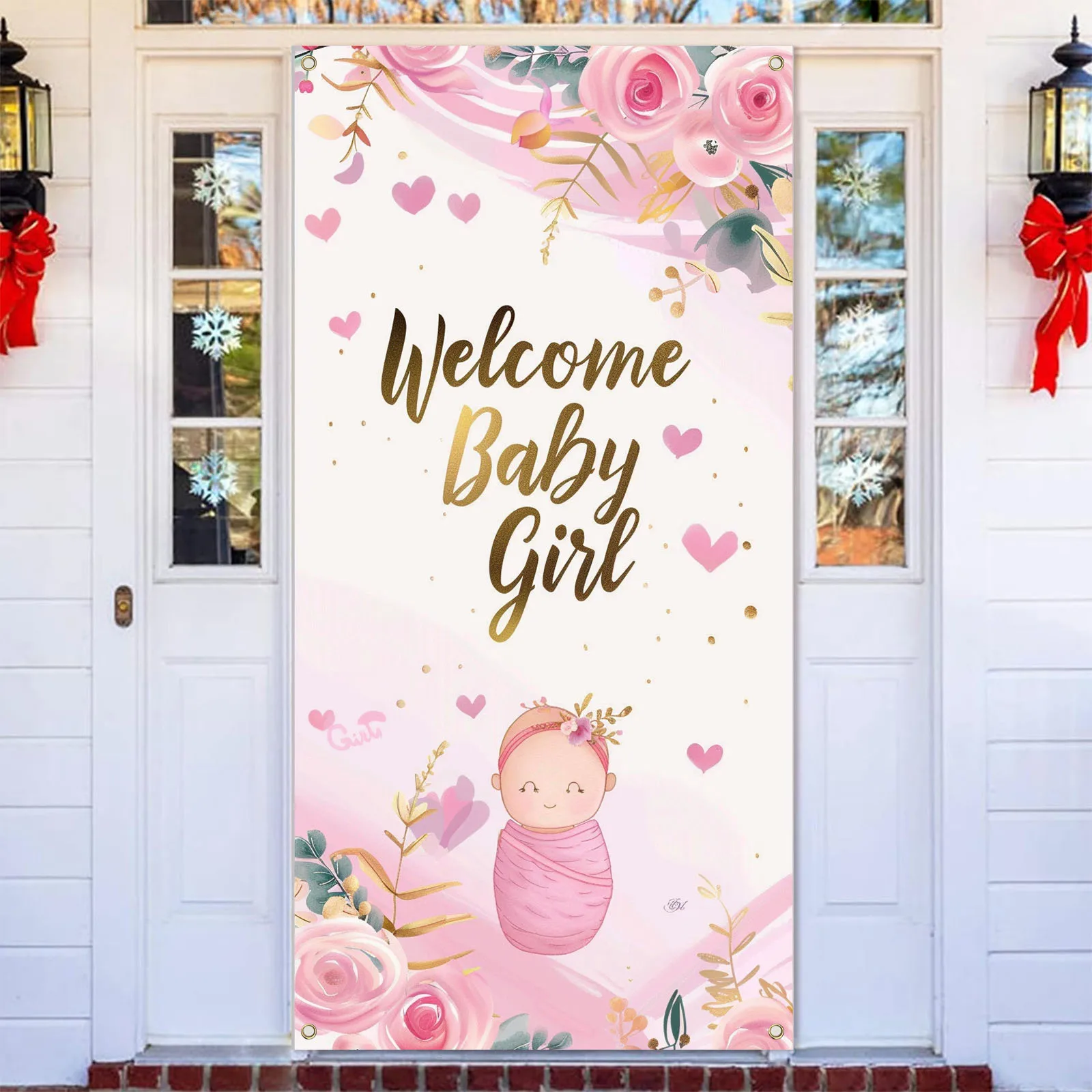 70×35 inch Welcome Baby Girl Banner, Baby Girl Sign Gender Reveal Baby Shower Decorative Door Banner This is a Baby Girl Banner