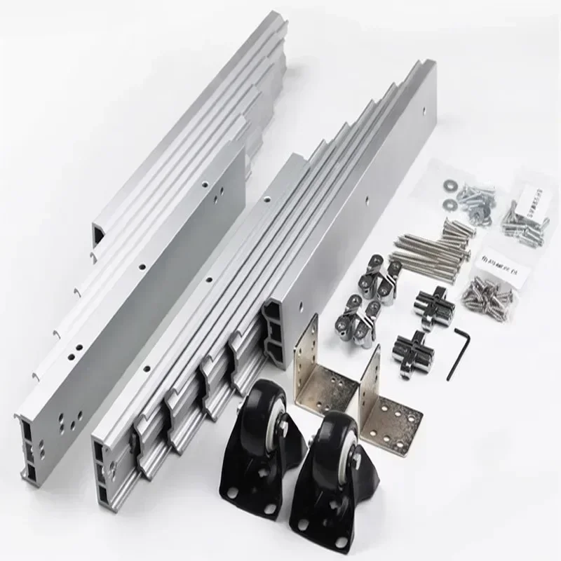 Hidden Cabinets Multi-section Aluminum Alloy Flat Push Book Table Bar Telescopic Guide Rail Folding Ball Slide  Hardware