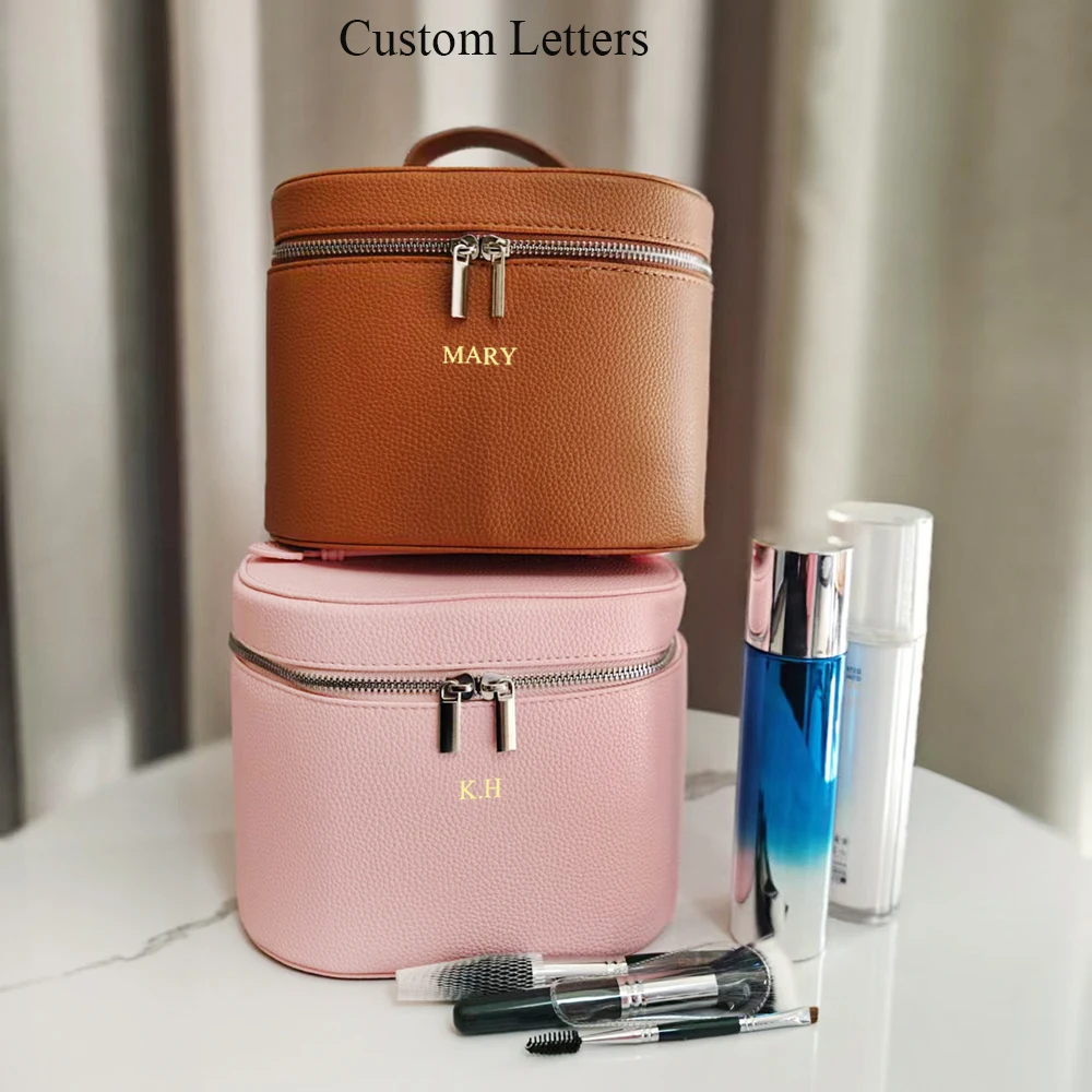 Custom Initials Women Cosmetic Bag Large Capacity Female Travel Accessories Make-up Kit Box With Top Handle Daily Beauty Storage