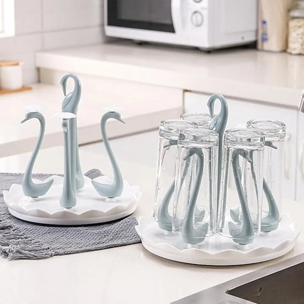 

Creative Rotatable Cup Holder 4/6 Heads Plastic Cup Storage Holder Swan Shaped Center Handle Drinking Cup Drainer Stand Rack