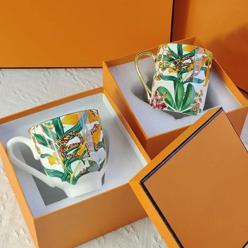 European hand-painted ceramic household creative mug large capacity milk cup oat cup
