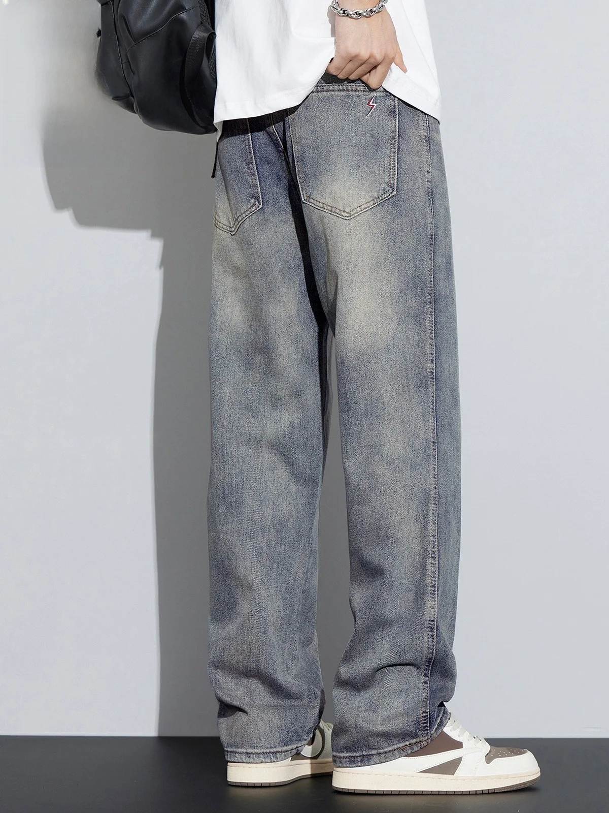 

Men's Casual Loose Straight Leg Jeans American High Street Style Spring Trendy Brand Cotton Polyester Blend