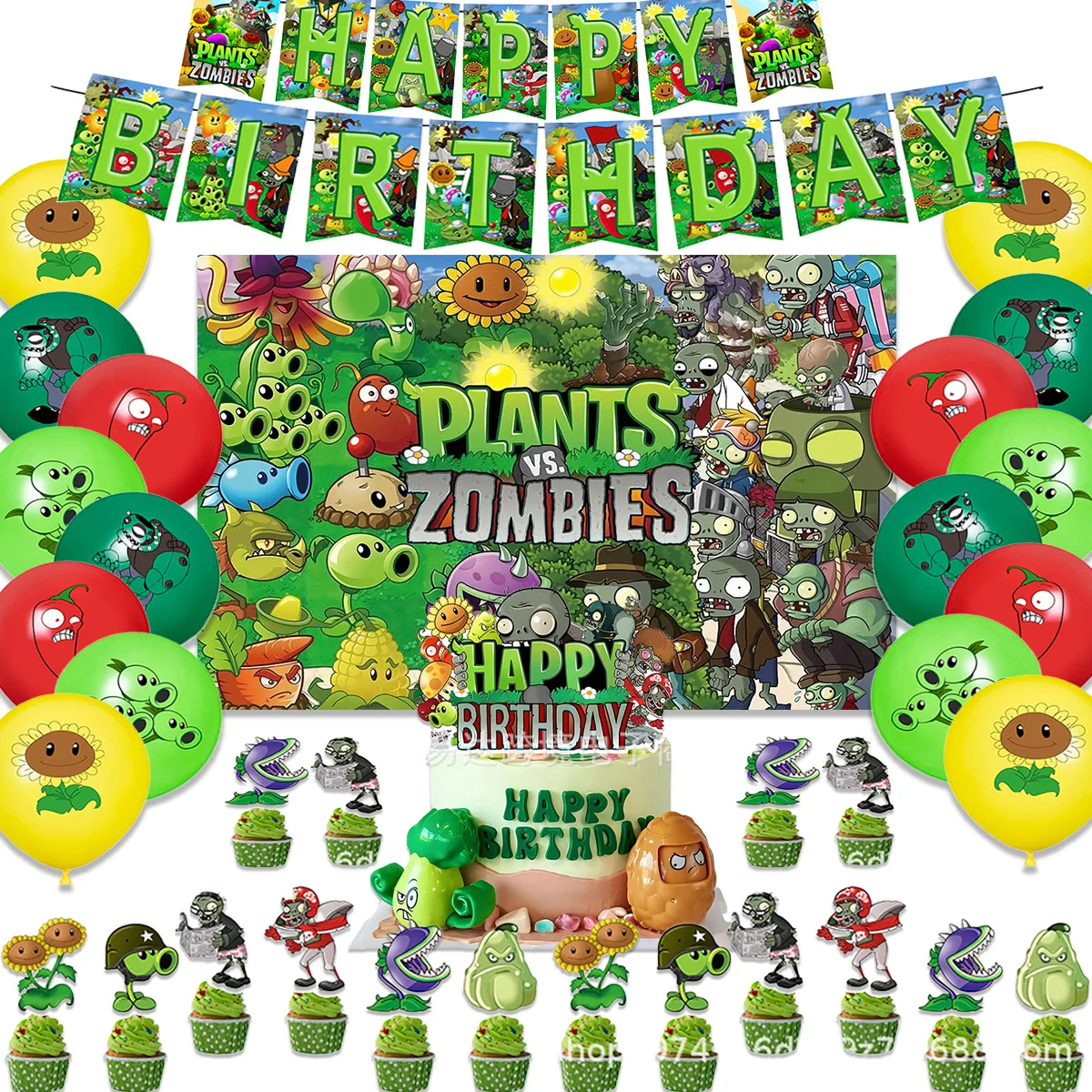 Umi Plants and Zombie Birthday Party Supplies Decorative Games Lantex Balloon Banner Backdrop Cupcake Topper Boys Kids Girl Gift