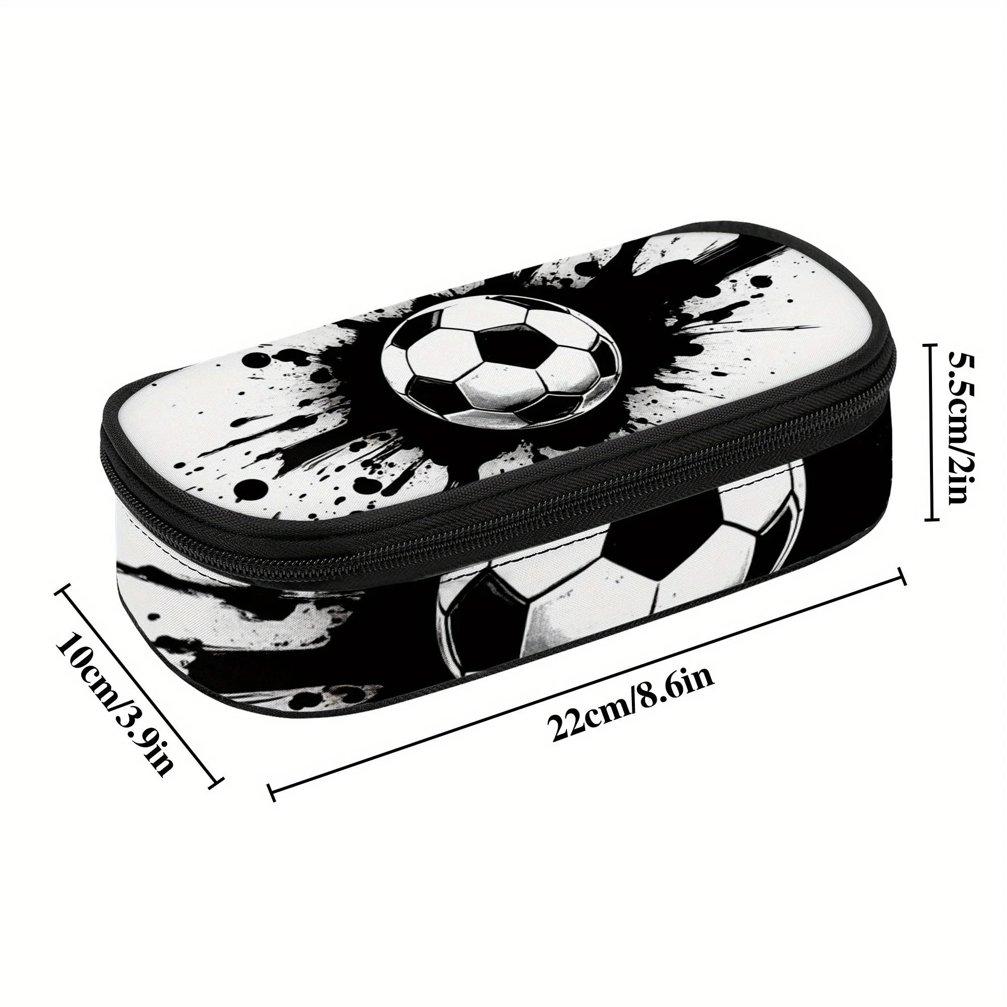 Soccer Splash Pencil Case Football Art Pencil Pouch Ball Design Pencil Bag with Zipper Compartment Sport Graphic Makeup Bag