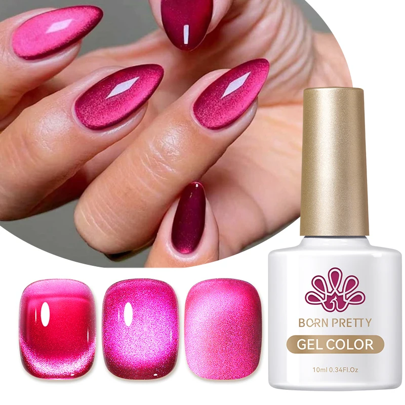 BORN PRETTY 10ml Pitaya Red Glitter Cat Magnetic Gel Nail Polish Glass Beaded Sparkling Ultra Shine Semi Permanent UV Varnish