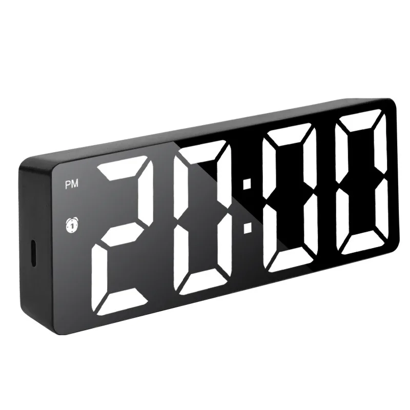 Smart Voice Control Mirror Clock, Digital LED Desktop Alarm Clock, Silent Electronic Clock for Bedroom Office Decor