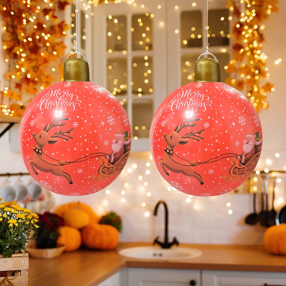 1 aufblasbare Weihnachtskugeln, Weihnachtskugeln mit Schneeflockenmuster, geeignet für Feiertagsdekorationen im Freien und im Freien