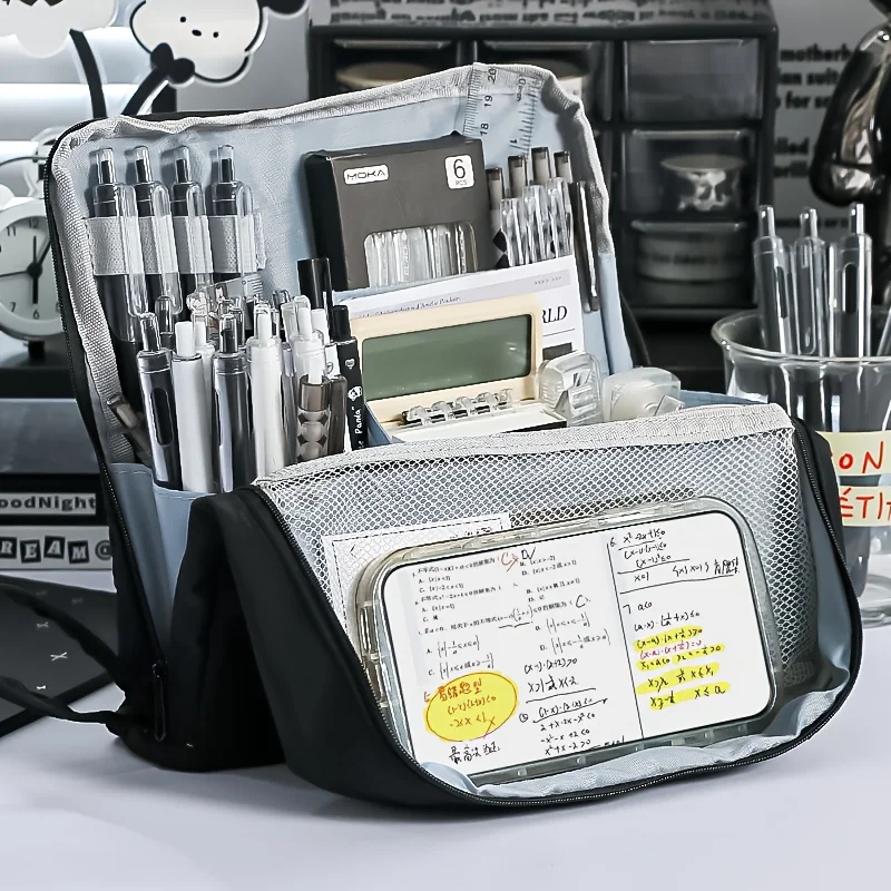 Washable Pencil Case Organizer, Large Capacity Multi Compartment Mesh Pocket Storage Bag for School Office Travel, Unisex Gift