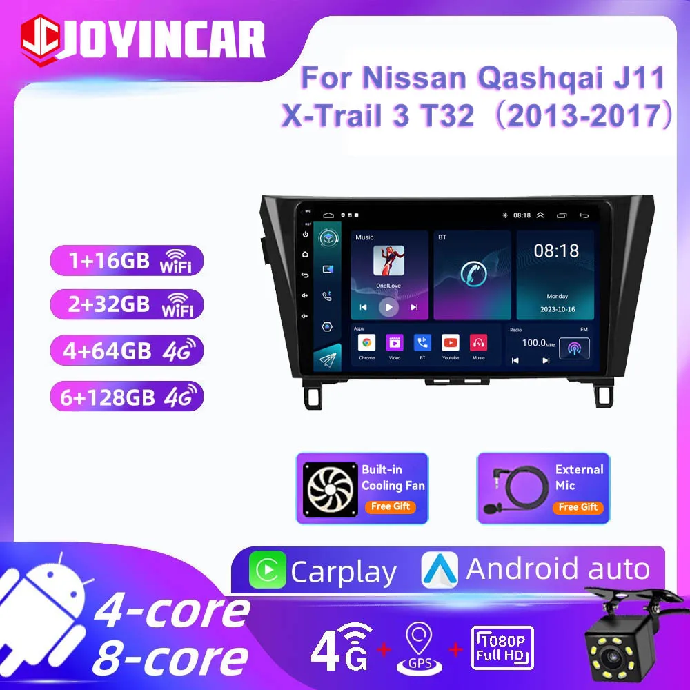 

Автомобильный радиоприемник Android 13, мультимедийный видеоплеер для Nissan Qashqai J11 X-Trail 3 T32 2013-2017, GPS-навигация, Carplay, авто стерео