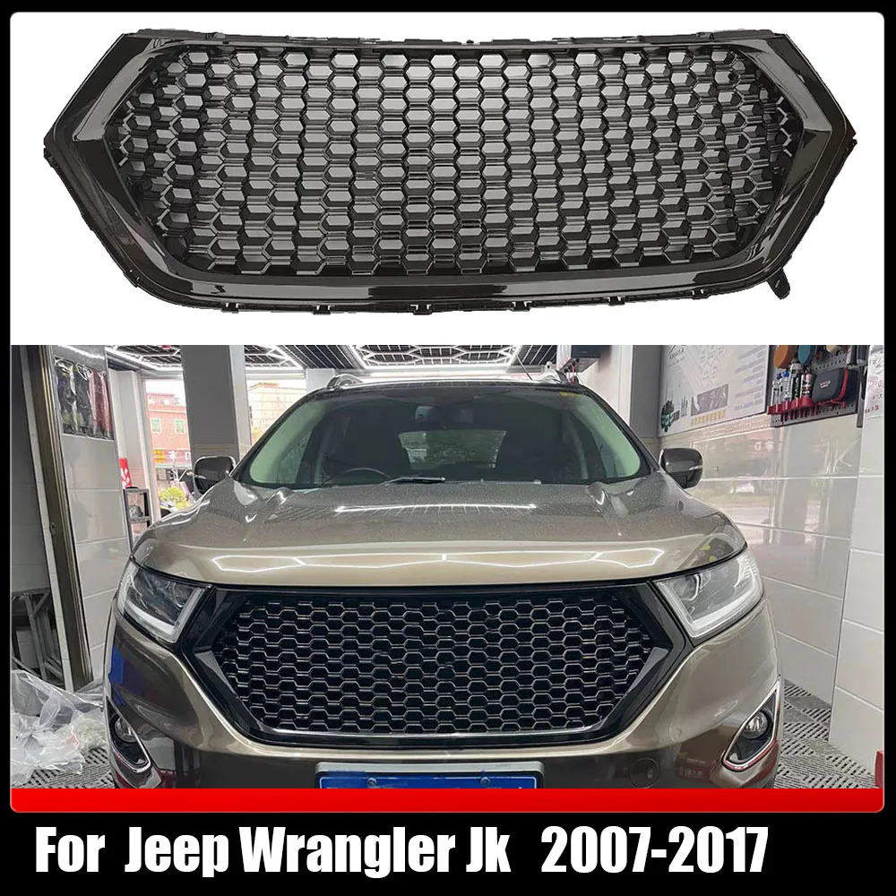 

Modified Racing Grill Gloss Black Honeycomb Front Bumper Mesh Cover Grille Trims Bumper ABS Mask For Ford Edge 2015~2017