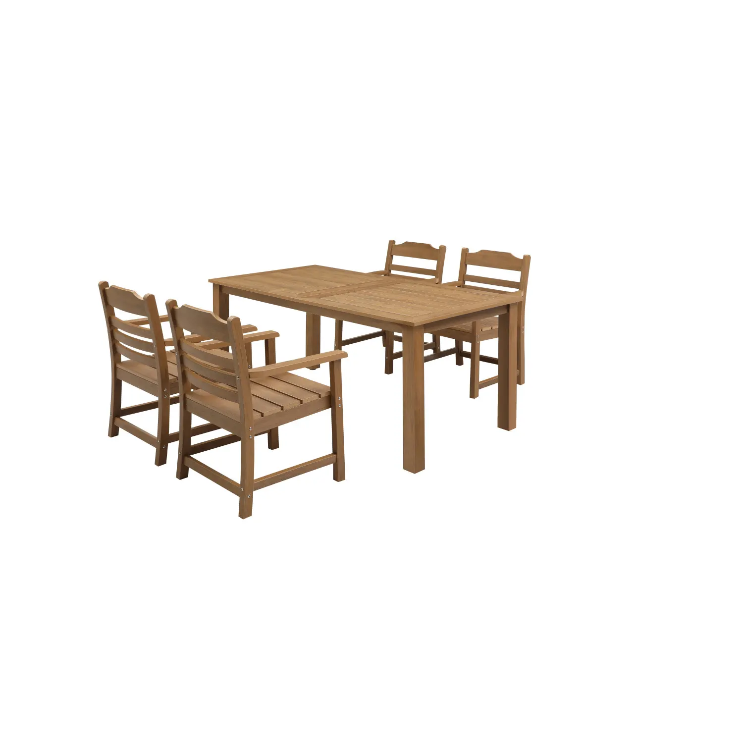 HIPS Dining Set, Rectangular All Weather Dining Table 5 Pieces(4 Dinning chair+ 1 Dining Table), Outdoor/Indoor Use,TEAK